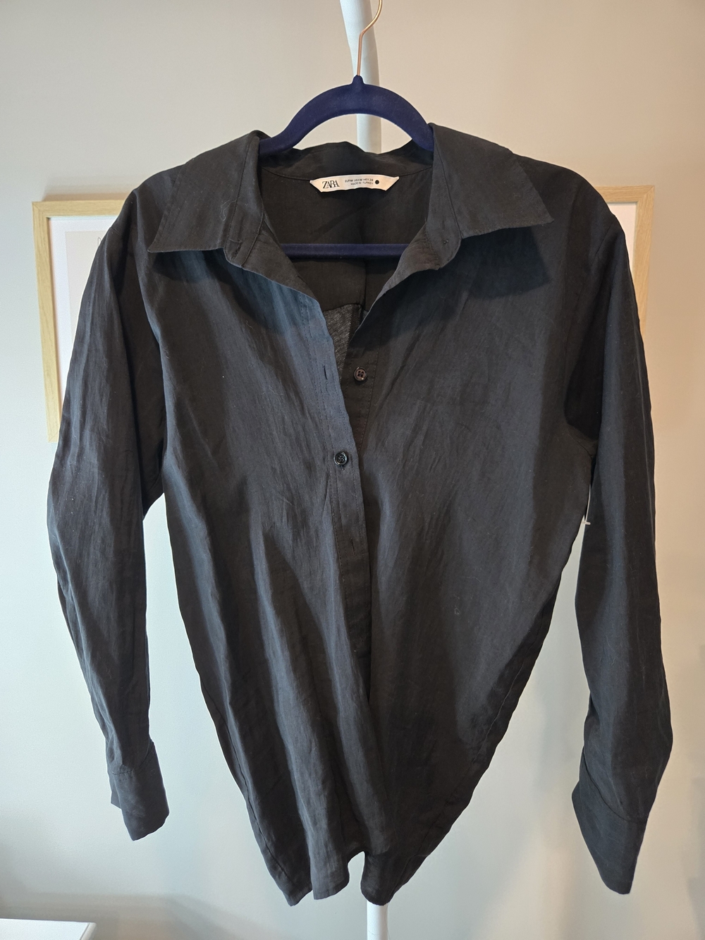 Zara Men’s Black Long-Sleeve Button Shirt Jacket